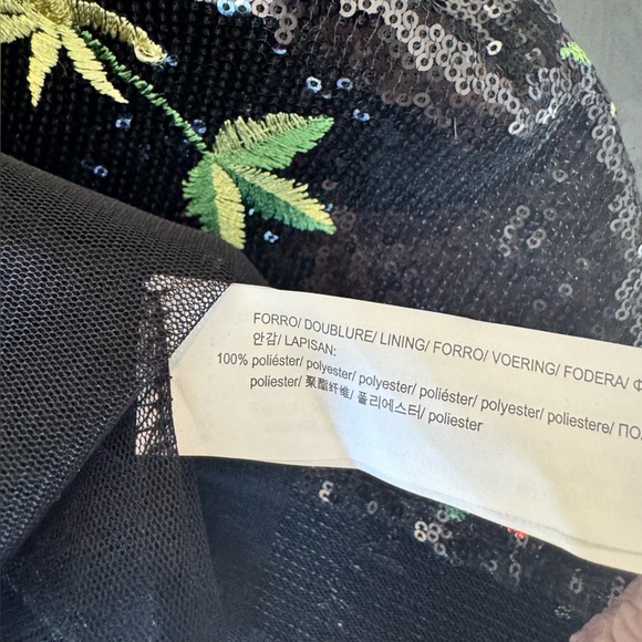 ZARA - NWOT Black Sequin Dress Multicolor Floral Embroidery Sz Xl - Picture 10 of 10